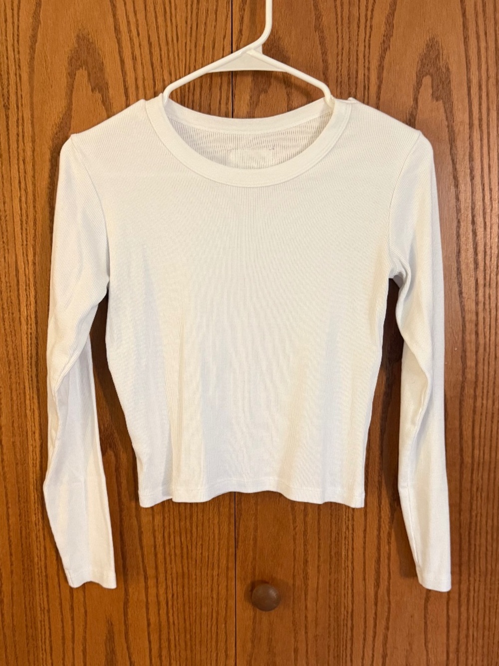Daily Drills Women's 'Ribbed Long Sleeve' T-shirt Top in White - Picture 2 of 3